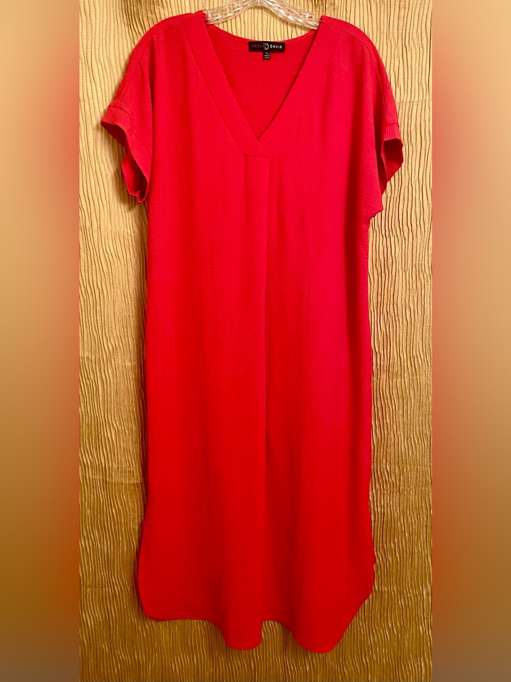 Fred David Red V-Neck Midi Comfortable and Cute Dress